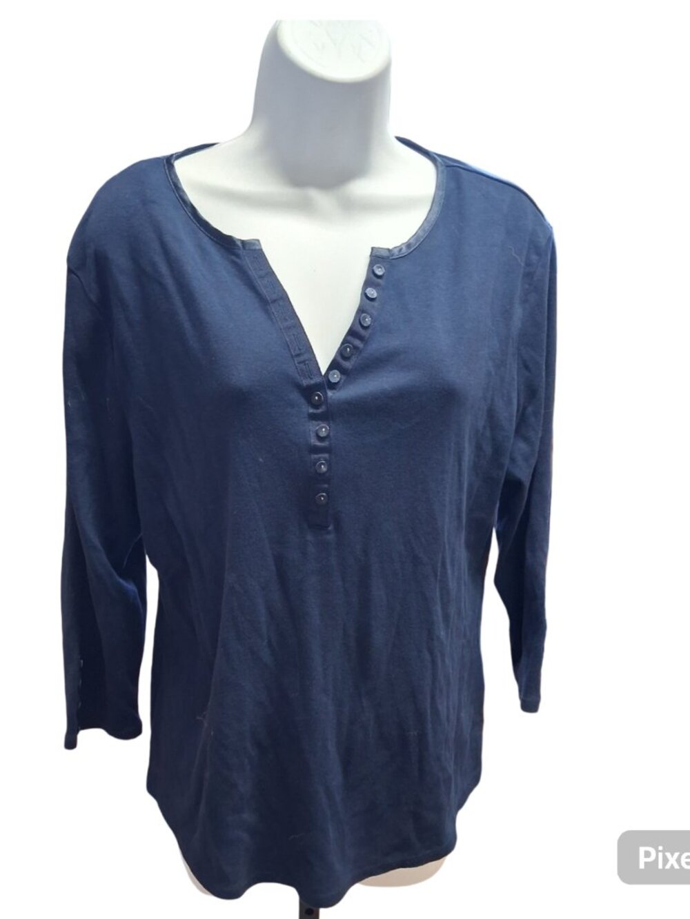Blue Relaxed 3/4 Sleeve Polo Blouse